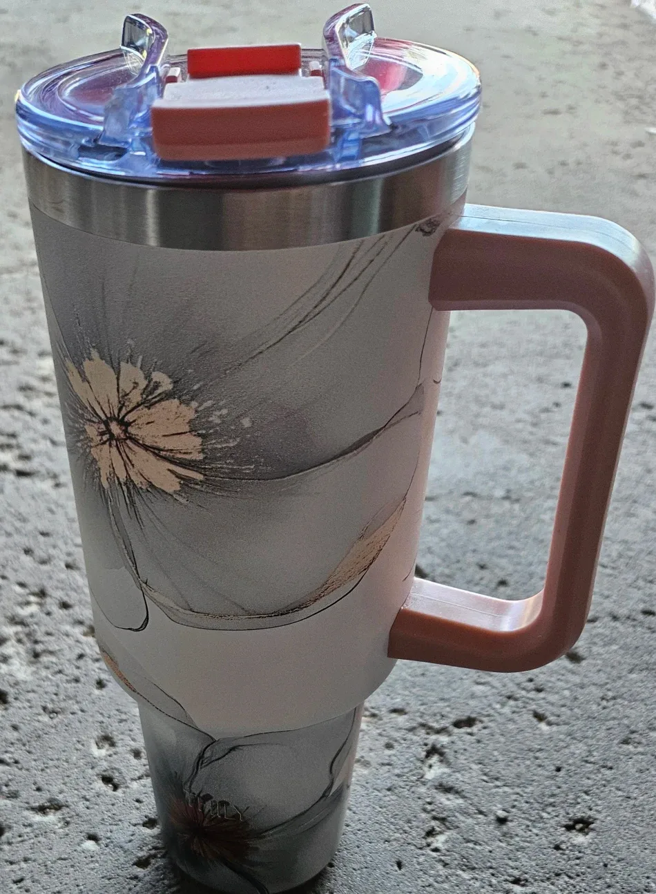 Floral Print Tumbler with Handle