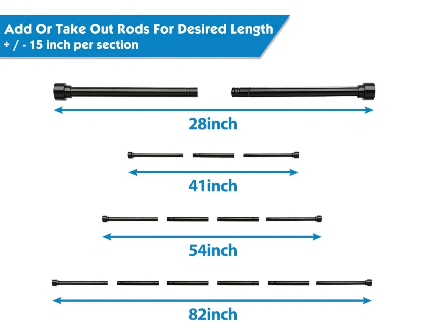 Adjustable Heavy Duty Black Curtain Rod 28"-82" image indicator(2)
