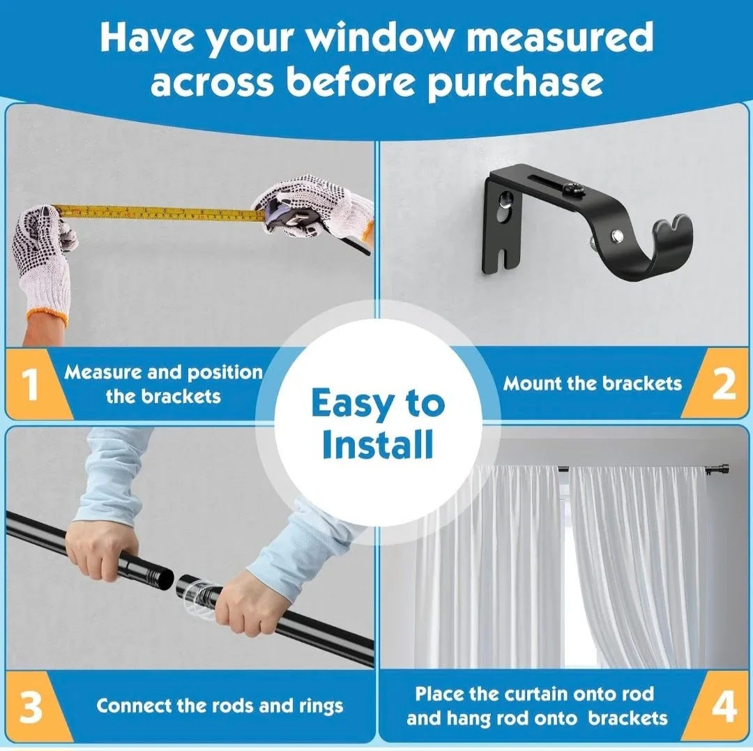 Adjustable Heavy Duty Black Curtain Rod 28"-82" image indicator(6)