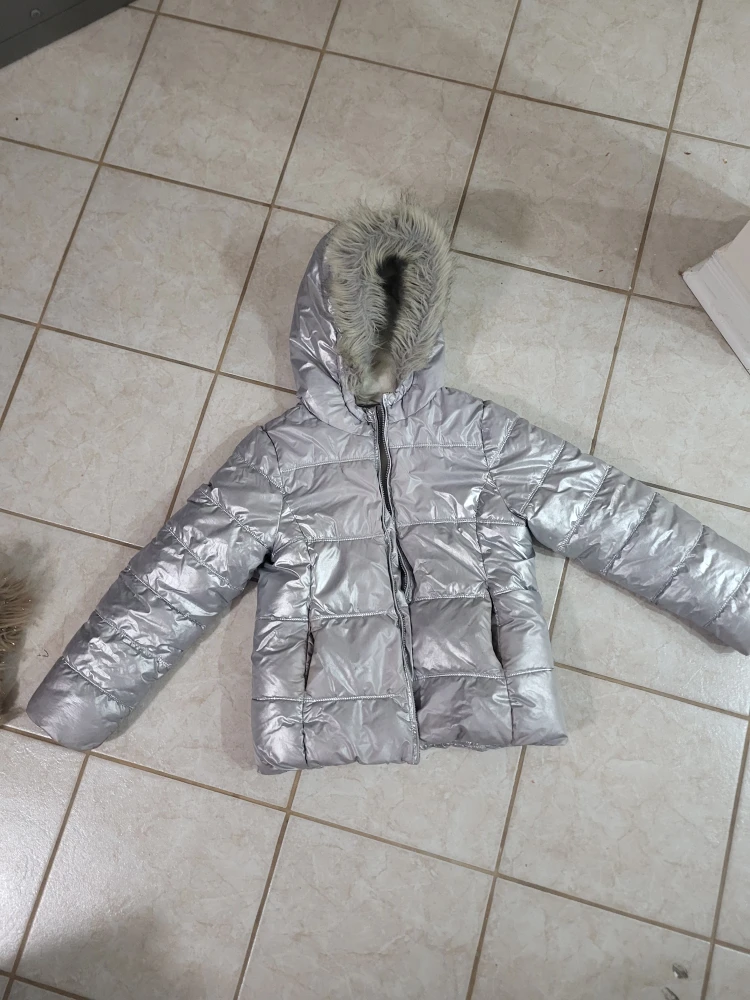 Silver Puffer Jacket with Faux Fur Hood - photo 3