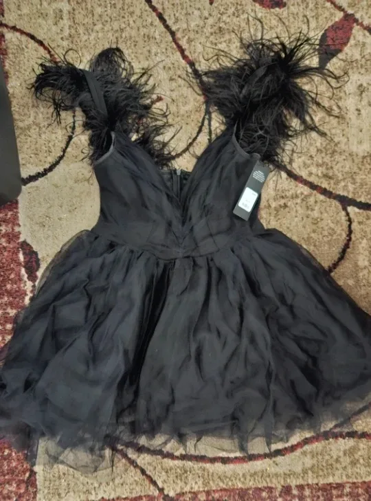 NBD Black Feather Mini Dress - New with Tags!