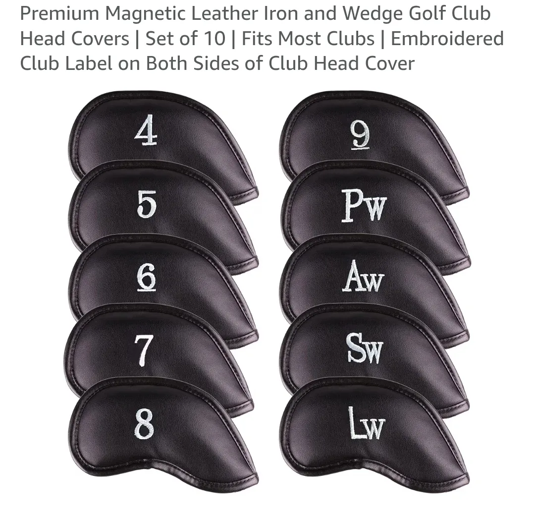 Premium Magnetic Leather Iron/Wedge Golf Club Head Covers Set