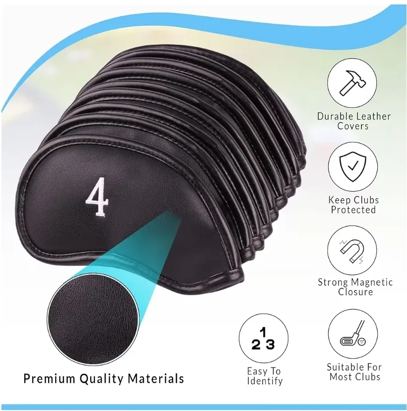 Premium Leather Iron/Wedge Golf Club Head Covers Set image indicator(2)
