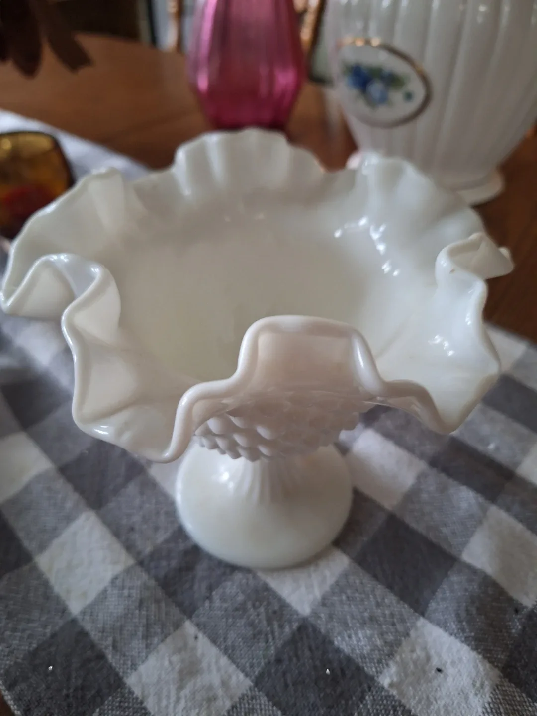 Vintage Milk Glass Ruffled Bowl
