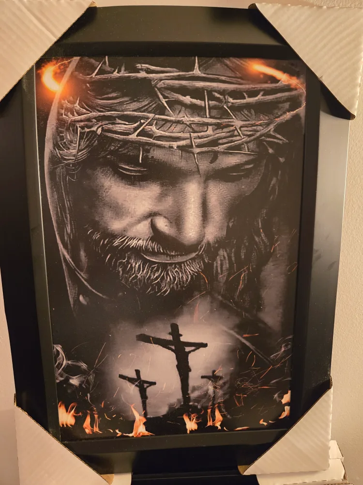 21x16 Jesus virgin Mary Madonna black white textured print frame