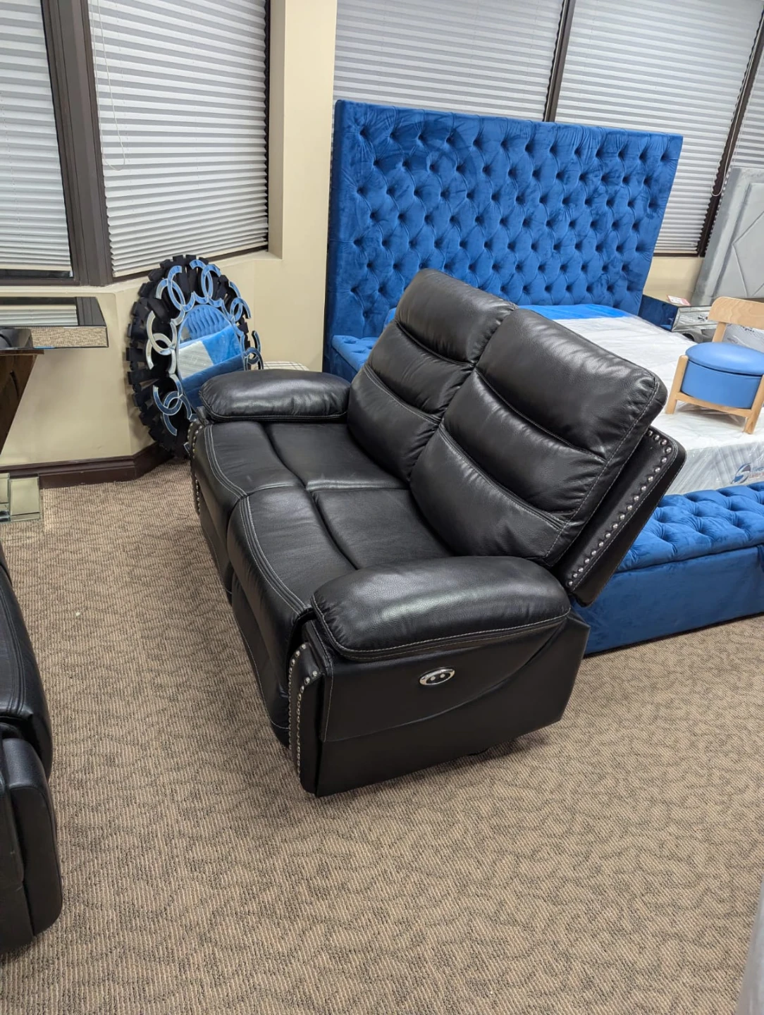 Black Leather Reclining Loveseat