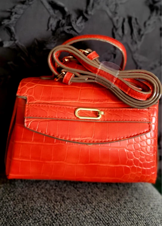 Red Croc Embossed Top Handle Bag