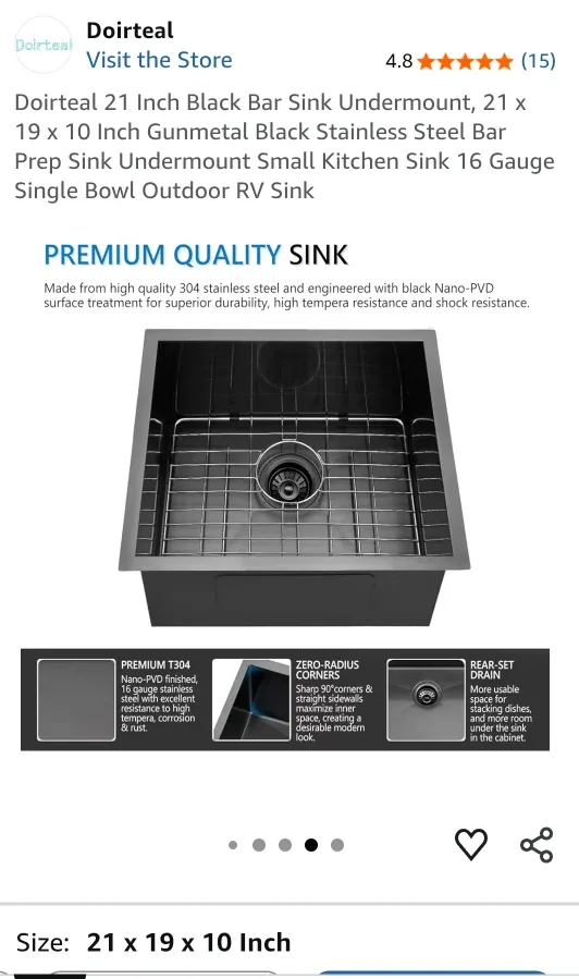 New Doirteal 21 Inch Black Bar Sink