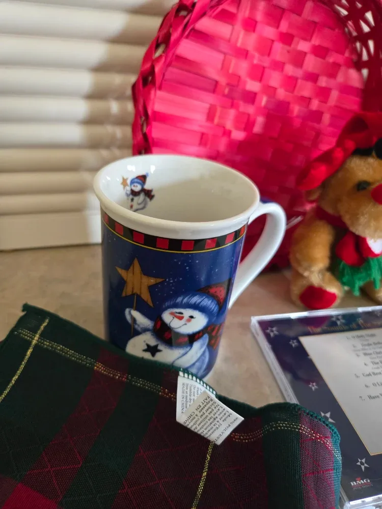 Christmas Plush Reindeer, 2 plaid napkins, CD, Mug image indicator(3)