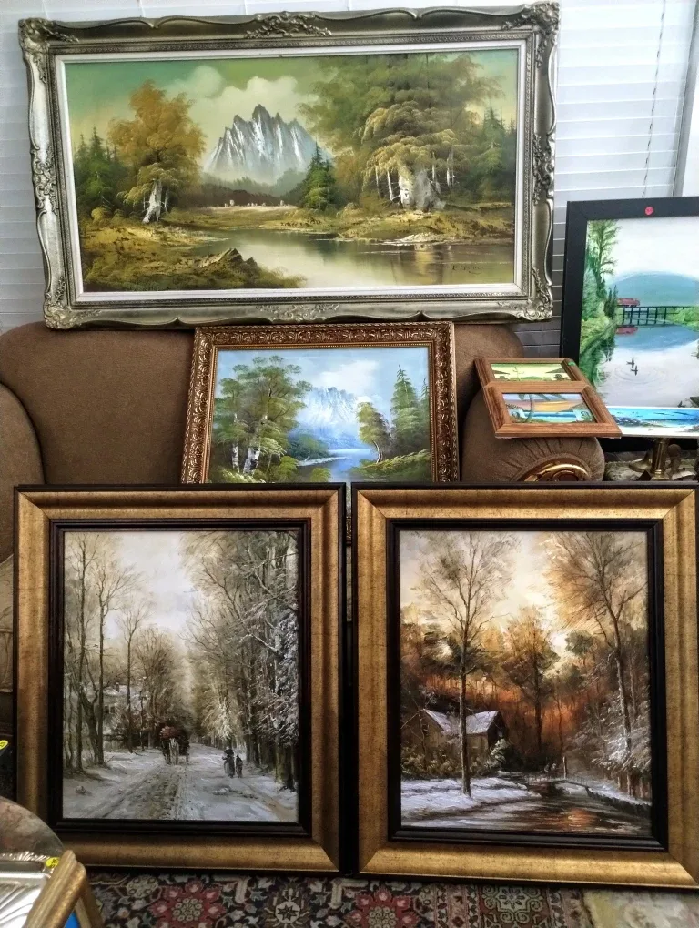 90  pieces of antique original oil paintings prices $20 and up. image indicator(5)