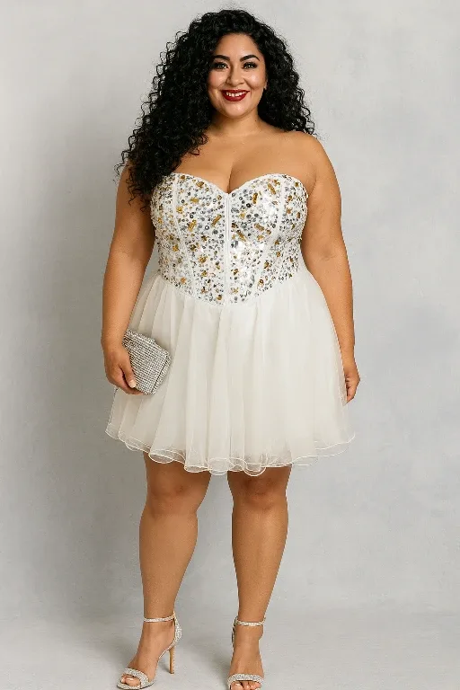 White Sequin Corset Tulle Party Dress
