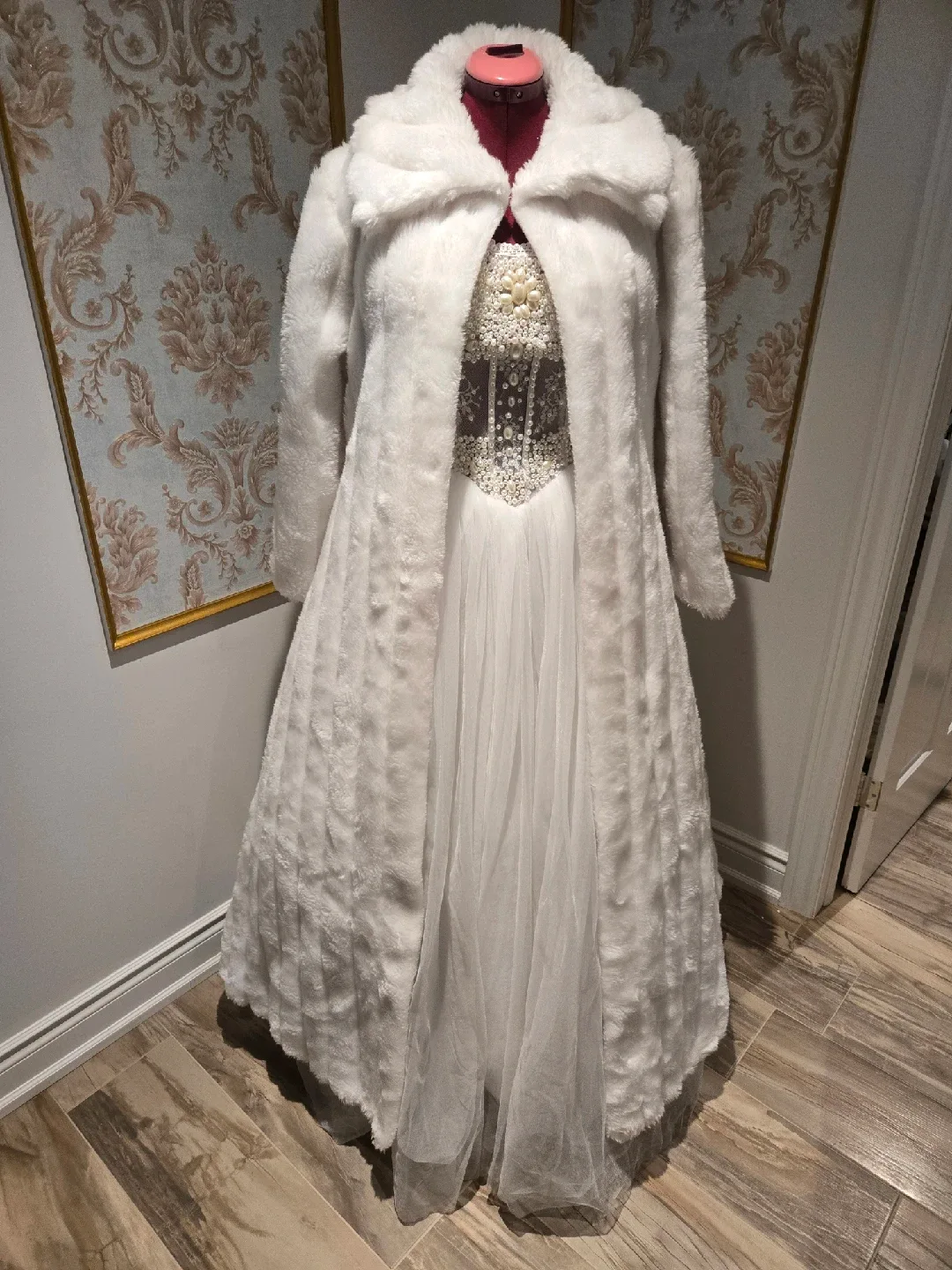 White Synthetic Faux Fur Coat & Dress image indicator(2)