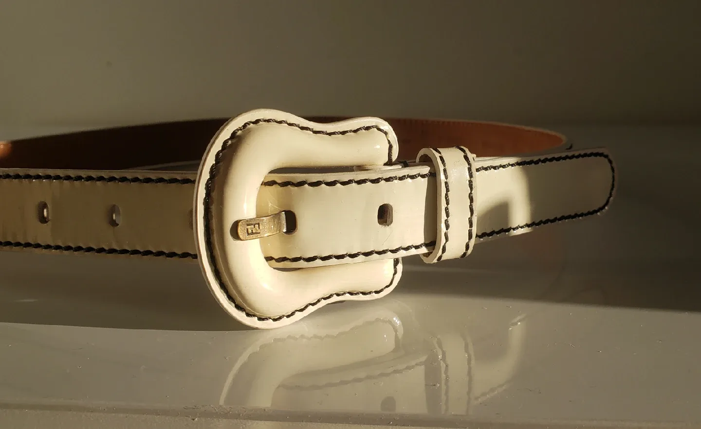 Fendi B Buckle Cream Patent Leather Belt thumbnail