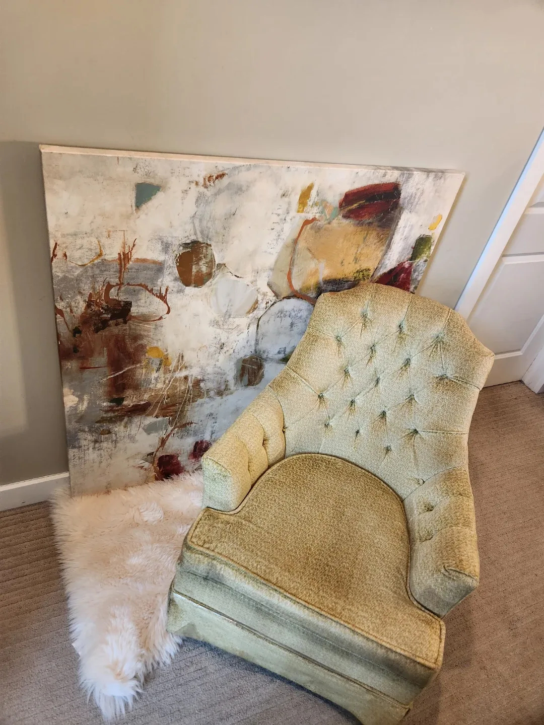 MID CENTURY yellow chenille Tufted Armchair - Yellow image indicator(2)