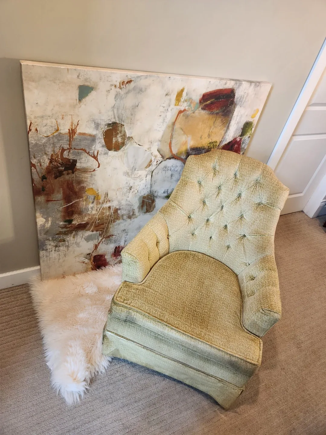 MID CENTURY yellow chenille Tufted Armchair - Yellow image indicator(3)