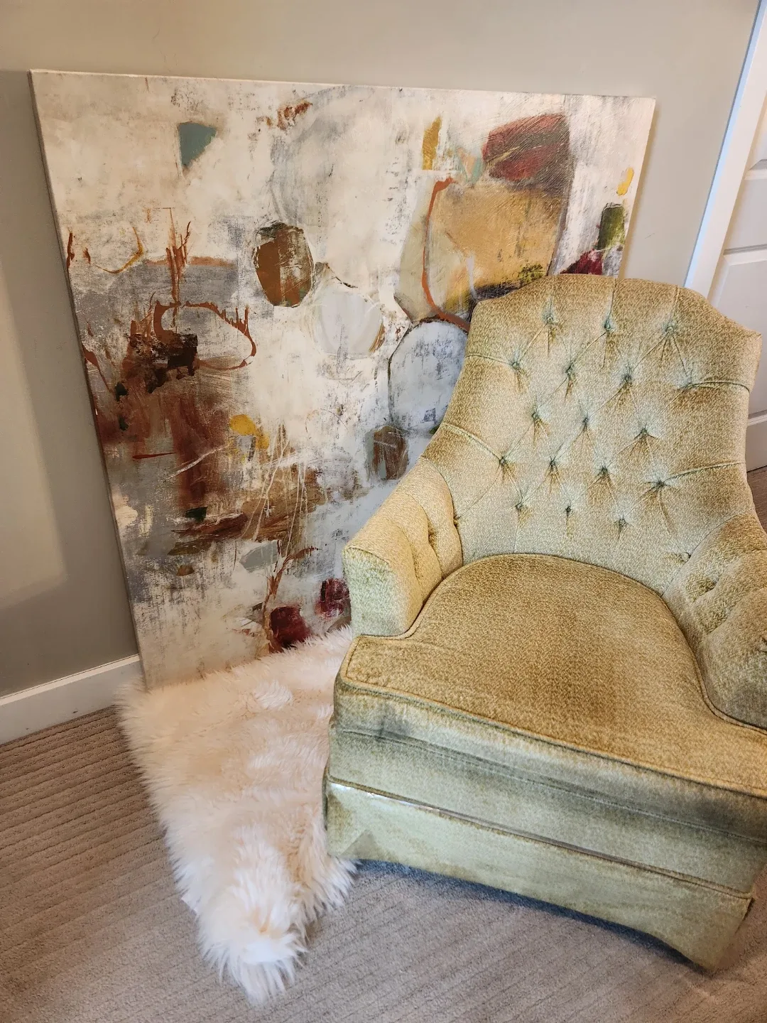 MID CENTURY yellow chenille Tufted Armchair - Yellow image indicator(4)