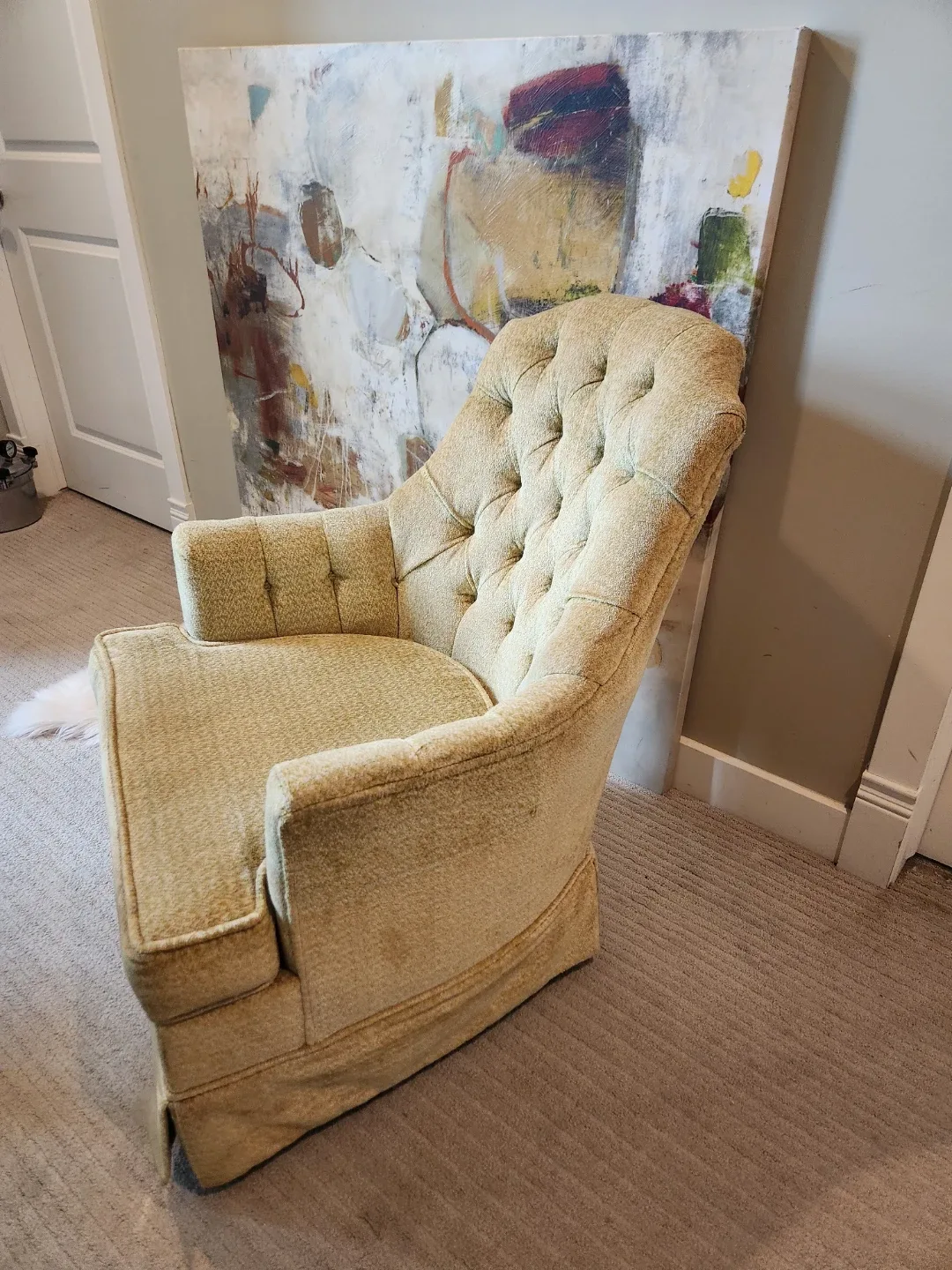 MID CENTURY yellow chenille Tufted Armchair - Yellow image indicator(5)
