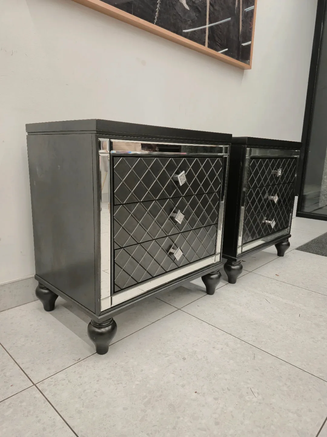 Calandria Contemporary 3 Drawer Nightstands Grey & Mirror thumbnail