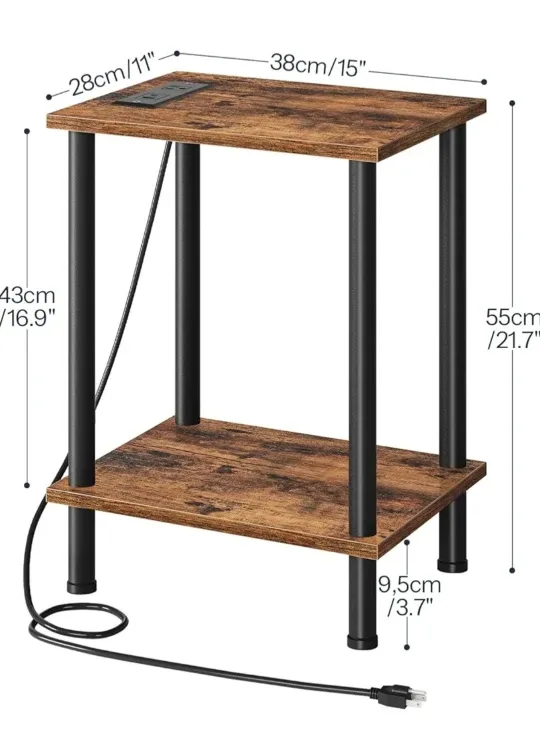 End Table with Charging Station, Rustic Brown (X 2)