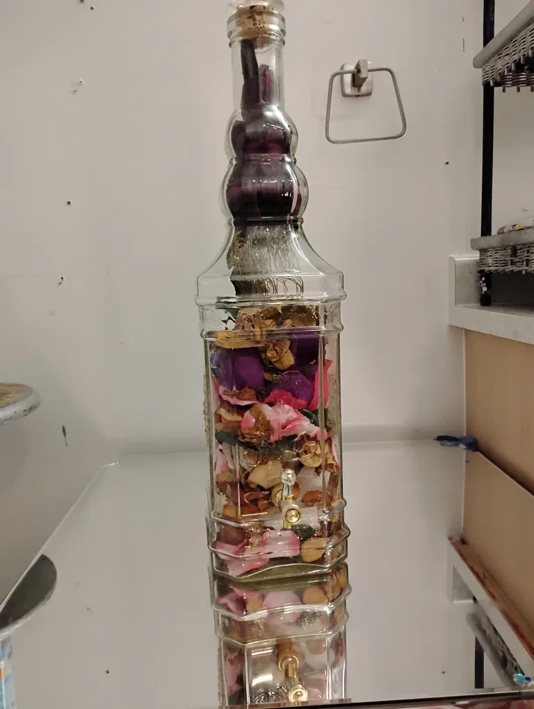 Decorative Glass Bottle with Dried Flowers