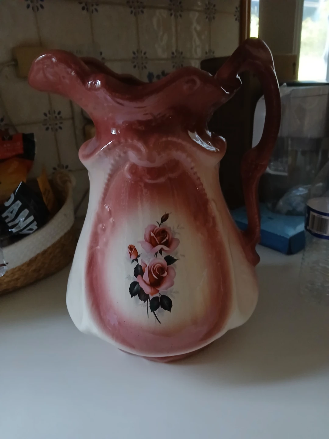 Vintage Ironstone Pink Floral Pitcher