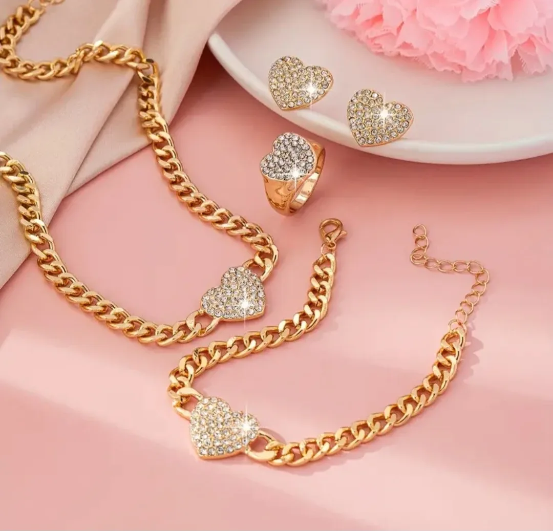 Gold Chain Jewelry Set (Necklace, Bracelet, Ring, Earrings) image indicator(4)