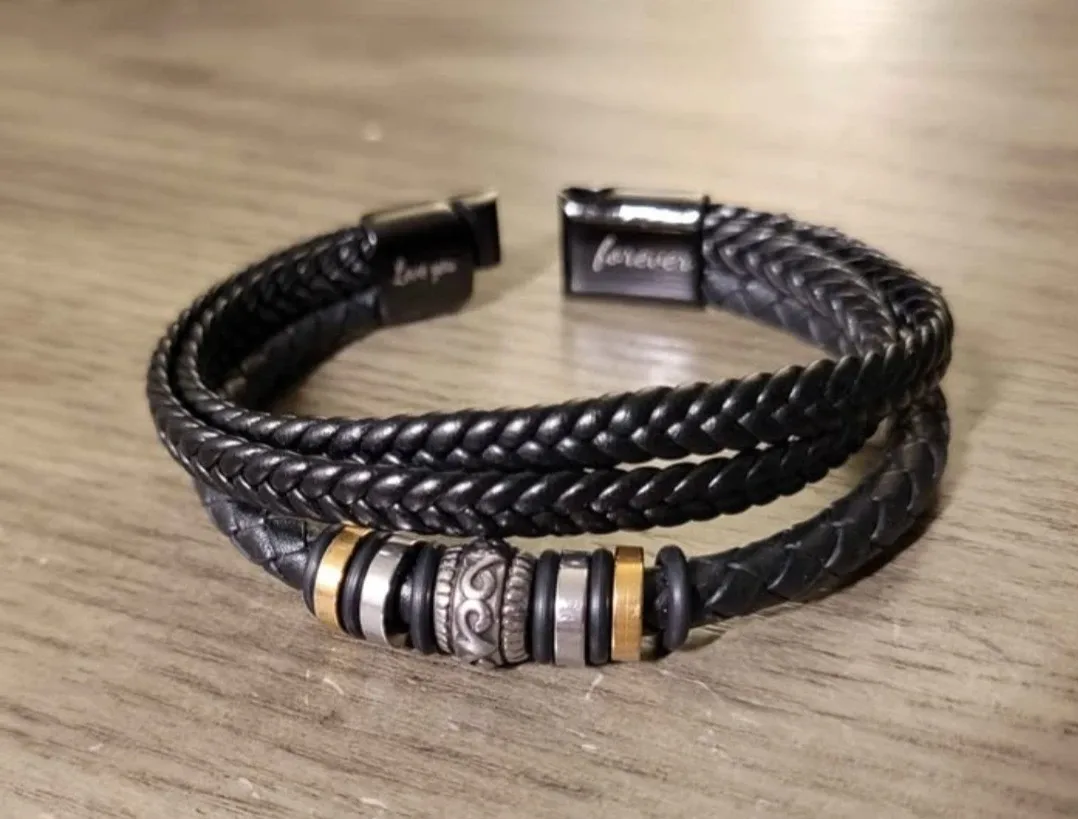 Black Braided Leather Bracelet - Love You Forever
