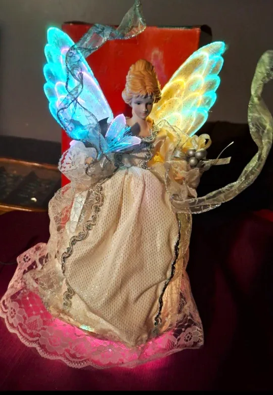 Vintage Sterling ANIMATED Fiber Optic ANGEL Tree Topper image indicator(5)