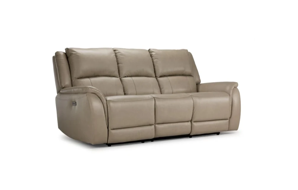3-Seat Beige Leather Power Reclining Sofa - photo 3