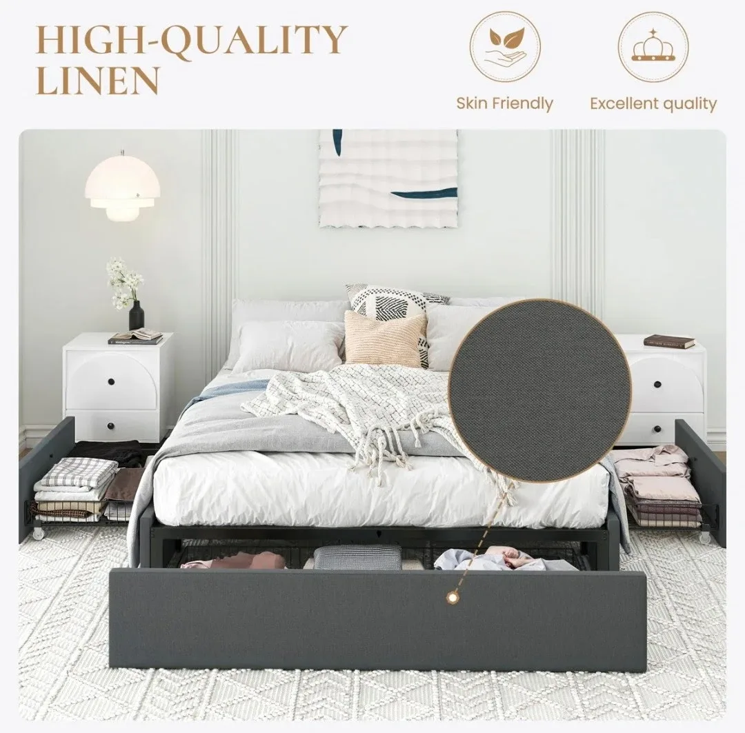 Queen Size Bed Frame with Storage Drawers image indicator(2)