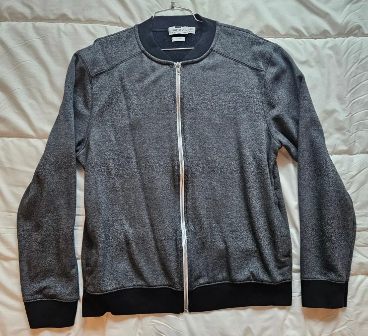 Top Shop Top Man Men’s Harvey Bomber Jacket Charcoal Size X-L thumbnail