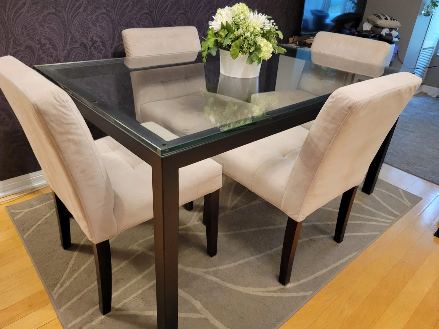 Glass Dining Table with 4 Chairs