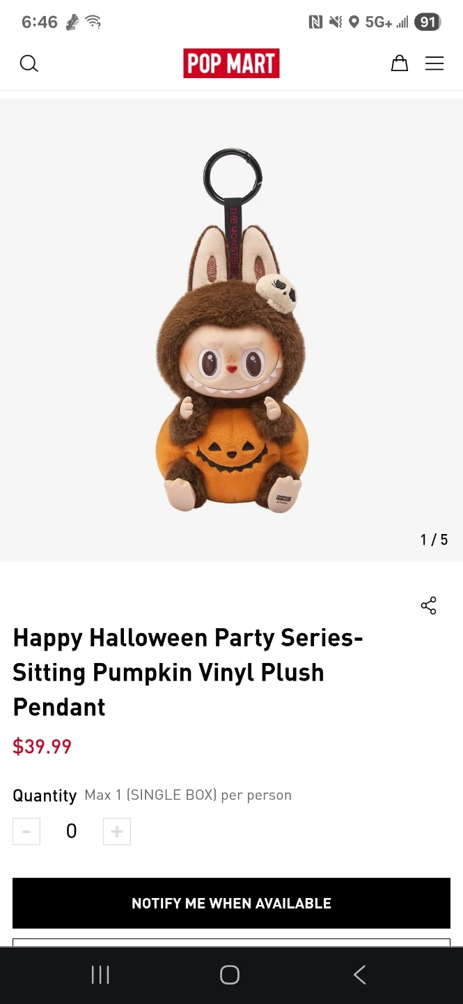 Pop Mart LABUBU Halloween Sitting Pumpkin Vinyl Plush Pendant