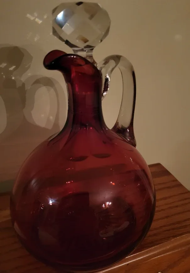 Vintage Ruby Red Glass Decanter with Stopper & Vase image indicator(5)