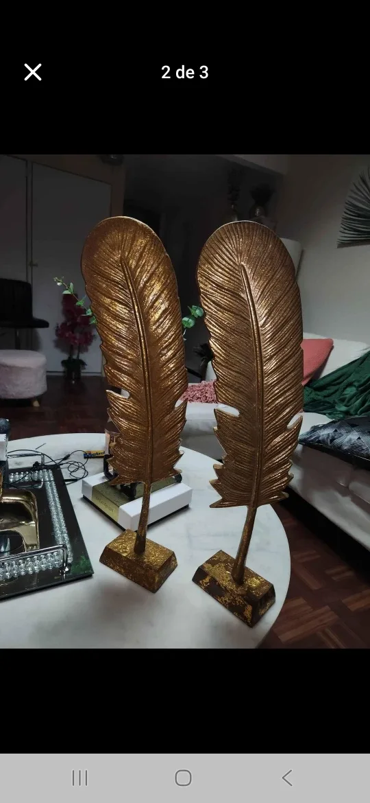 Decorative Gold Feather Figurines - Set of 2