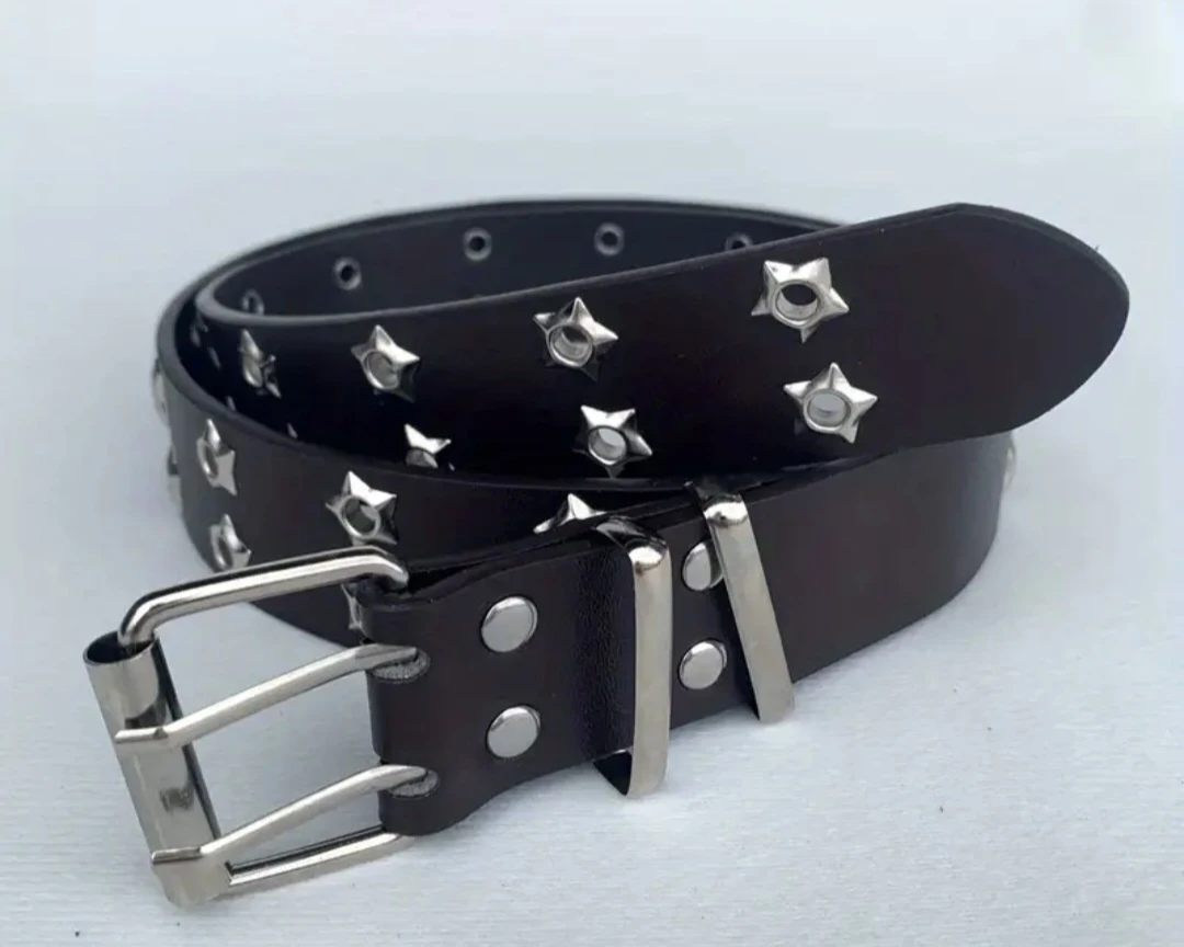 Black Leather Star Studded Belt