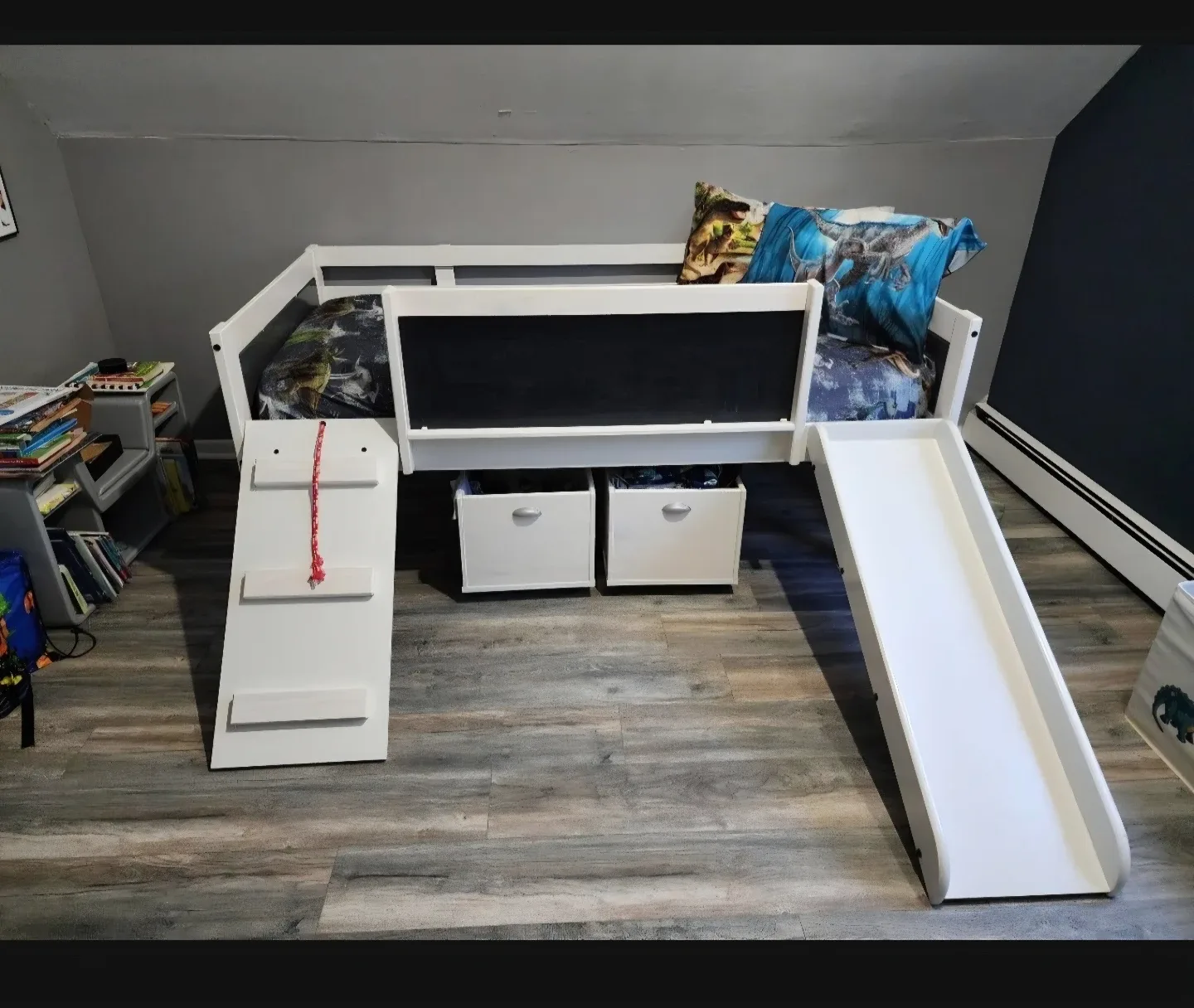 Kids White Loft Bed with Slide image indicator(3)