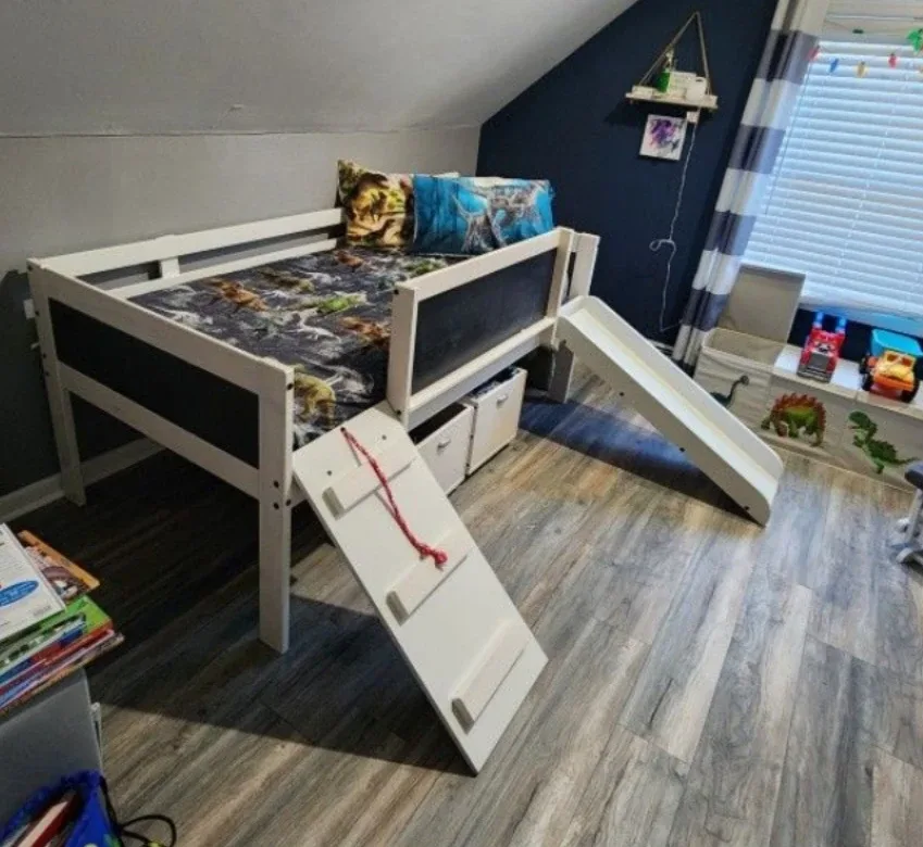 Kids White Loft Bed with Slide image indicator(4)
