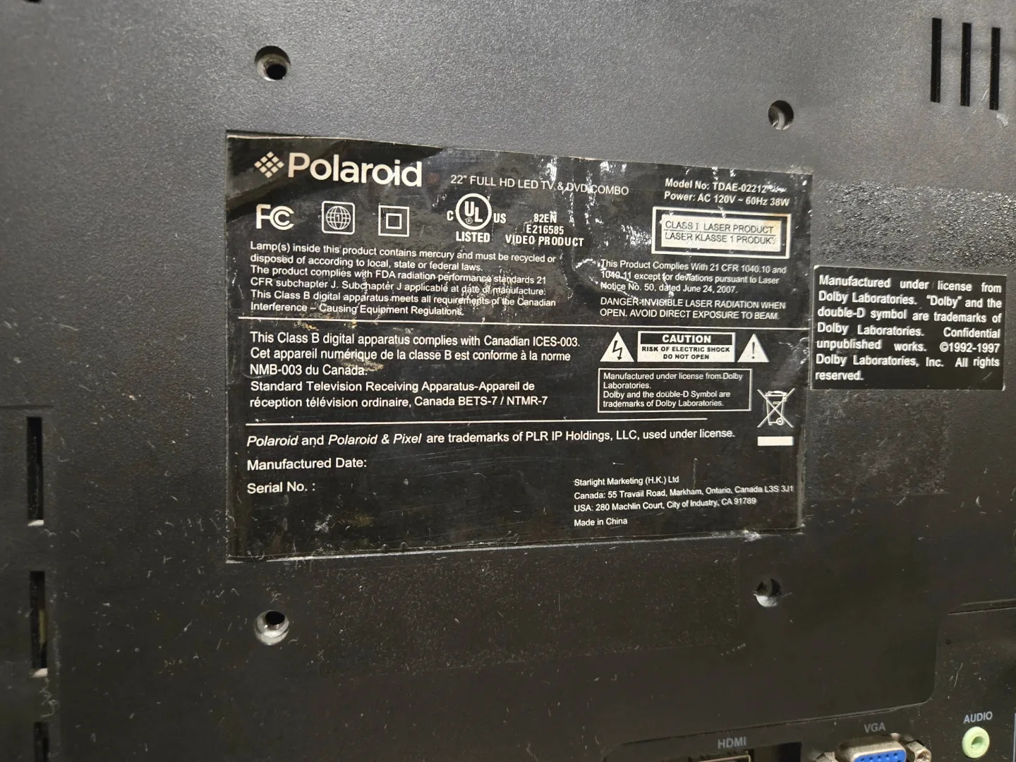 Polaroid 22" Full HD LED Multi-System TV/DVD Combo image indicator(2)