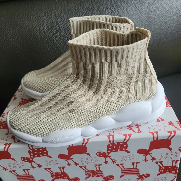 Kushies Kids Beige Knit Sock Sneakers