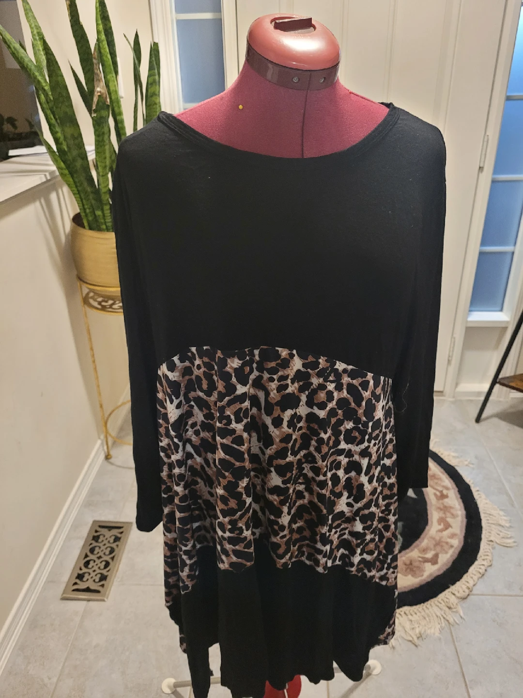 Black & Leopard Print Tunic Dress