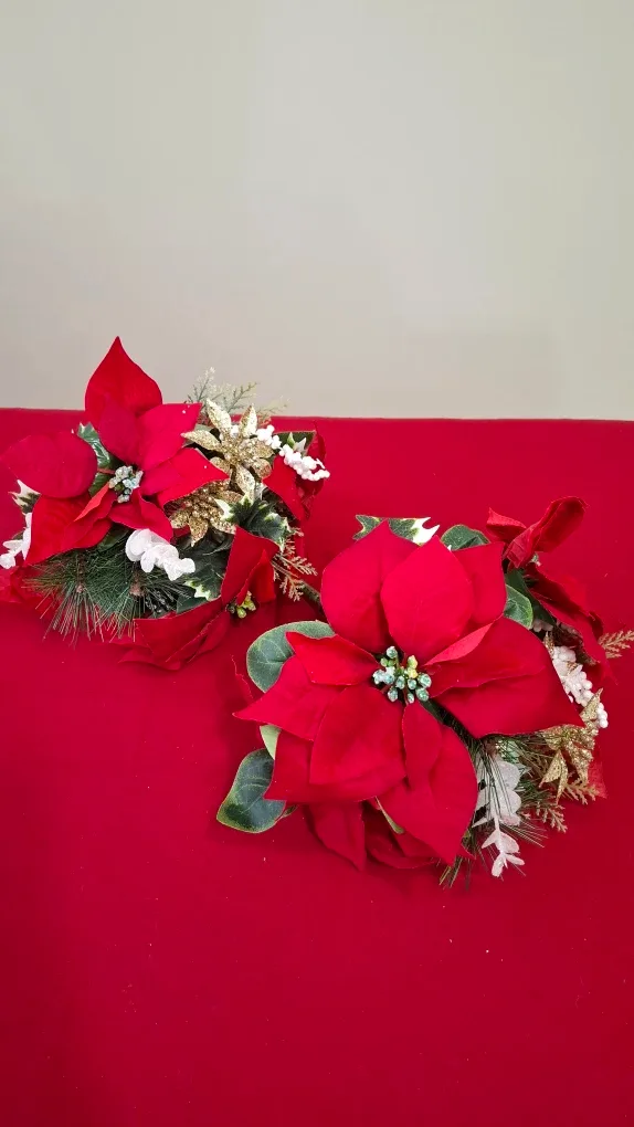 Pair of Artificial Poinsettia Floral Bouquets