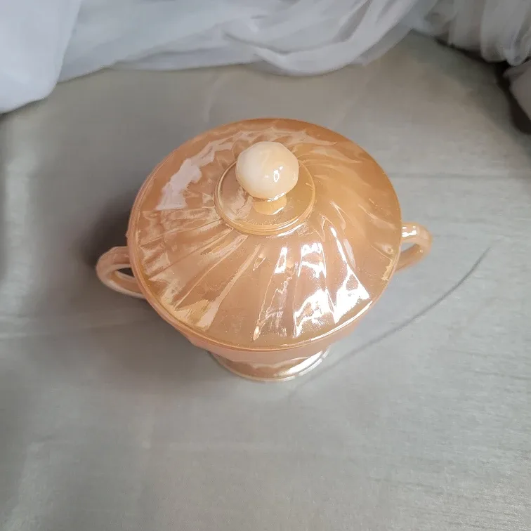 Anchor Hocking Fire-King Peach Lustre sugar bowl with lid image indicator(9)
