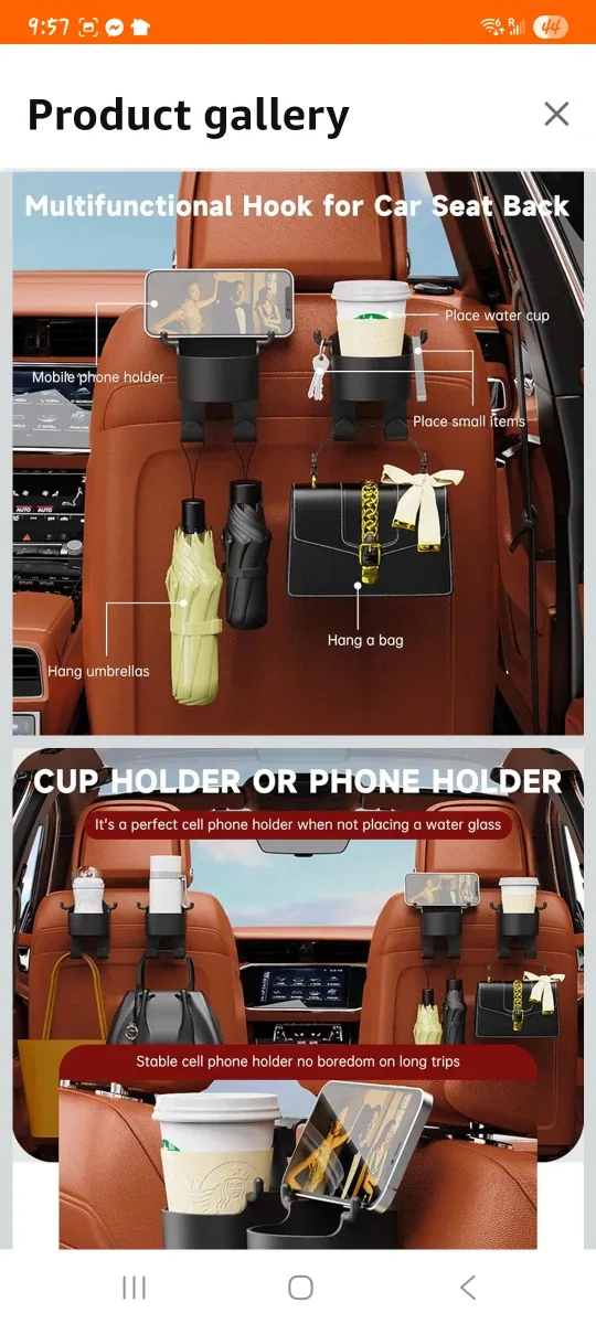 Car Seat Back Organizer Hooks (2 Sets) image indicator(4)