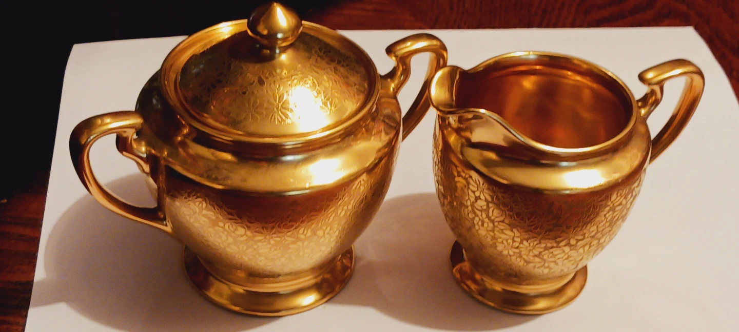 22K Gold Encrusted Set Creamer & Sugar Bowl -PICKARD - photo 2