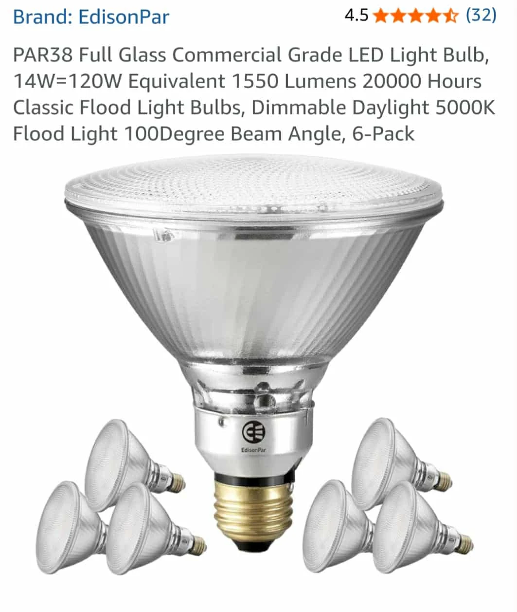 PAR38 Full Glass Commercial Grade LED Light Bulb, 14W=120W ...