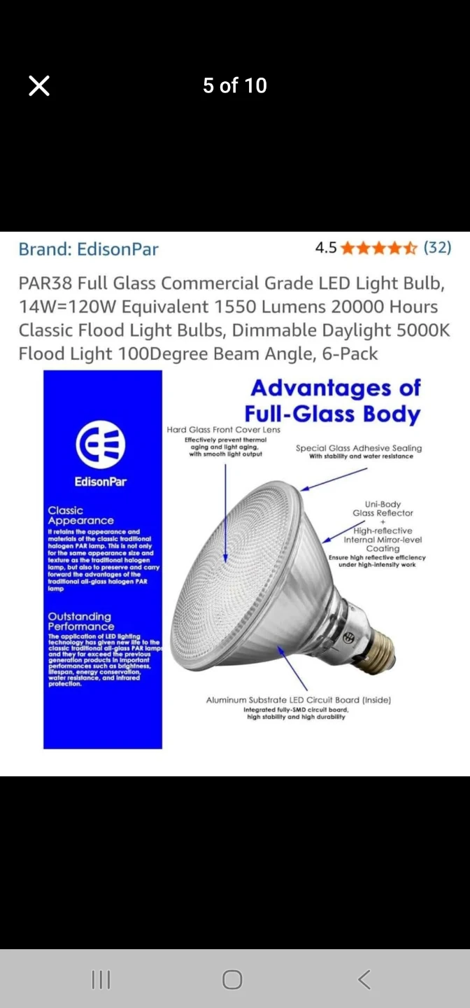 PAR38 Full Glass Commercial Grade LED Light Bulb, 14W=120W ... - photo 5