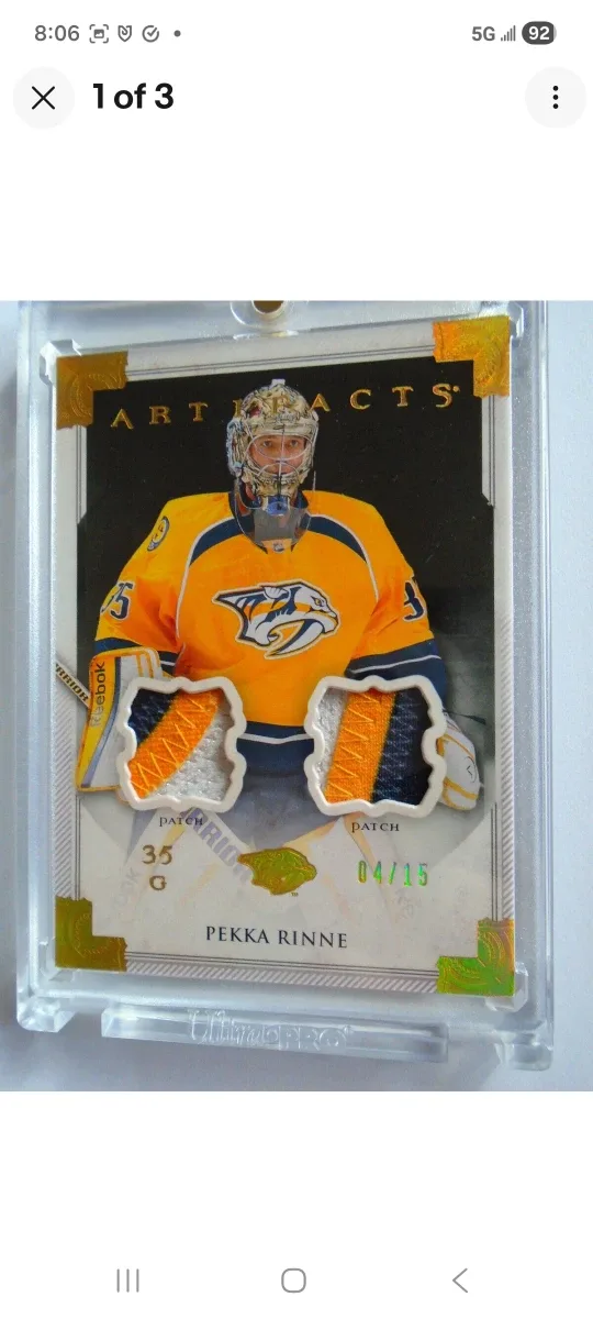 Pekka Rinne Artifacts/Gold Game Worn Hockey Card