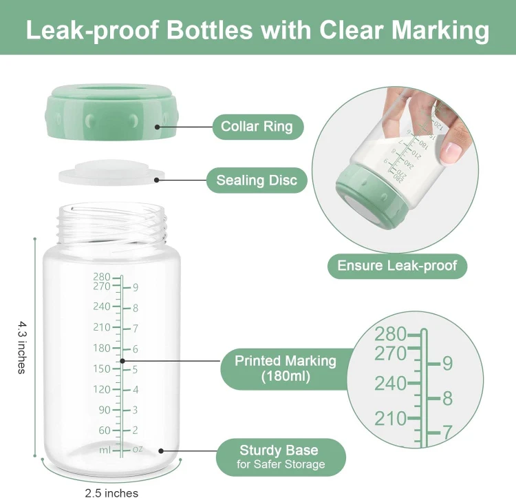 New~Breast-milk Storage Bottle, For Wide Neck Pumps,9.5oz(6 Pk) - photo 2
