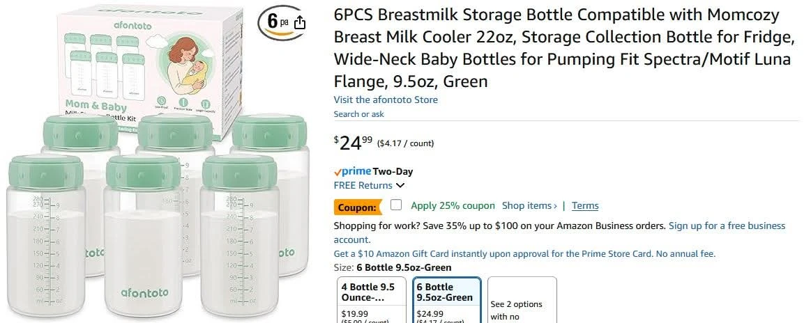 New~Breast-milk Storage Bottle, For Wide Neck Pumps,9.5oz(6 Pk) - photo 5